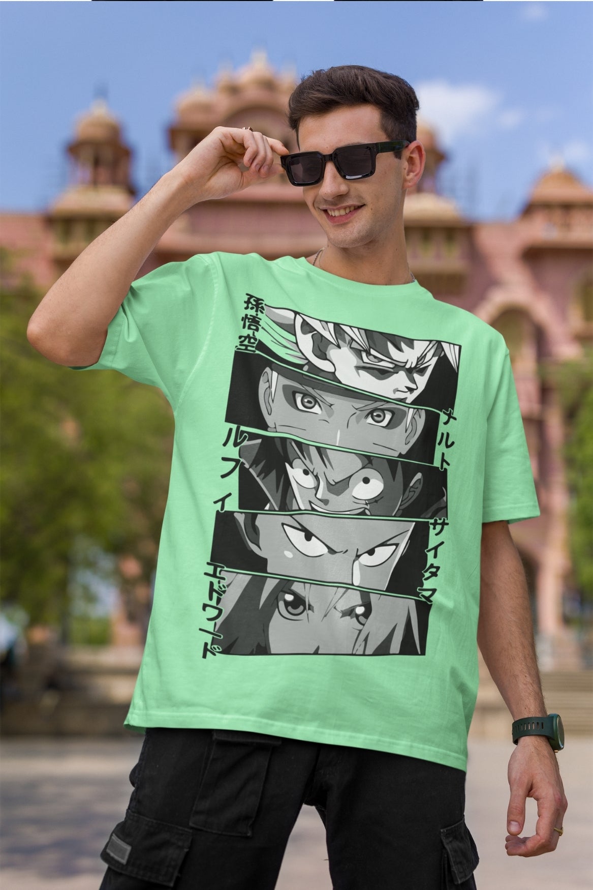 Men's Mint Oversized T-shirt - Anime Eyes