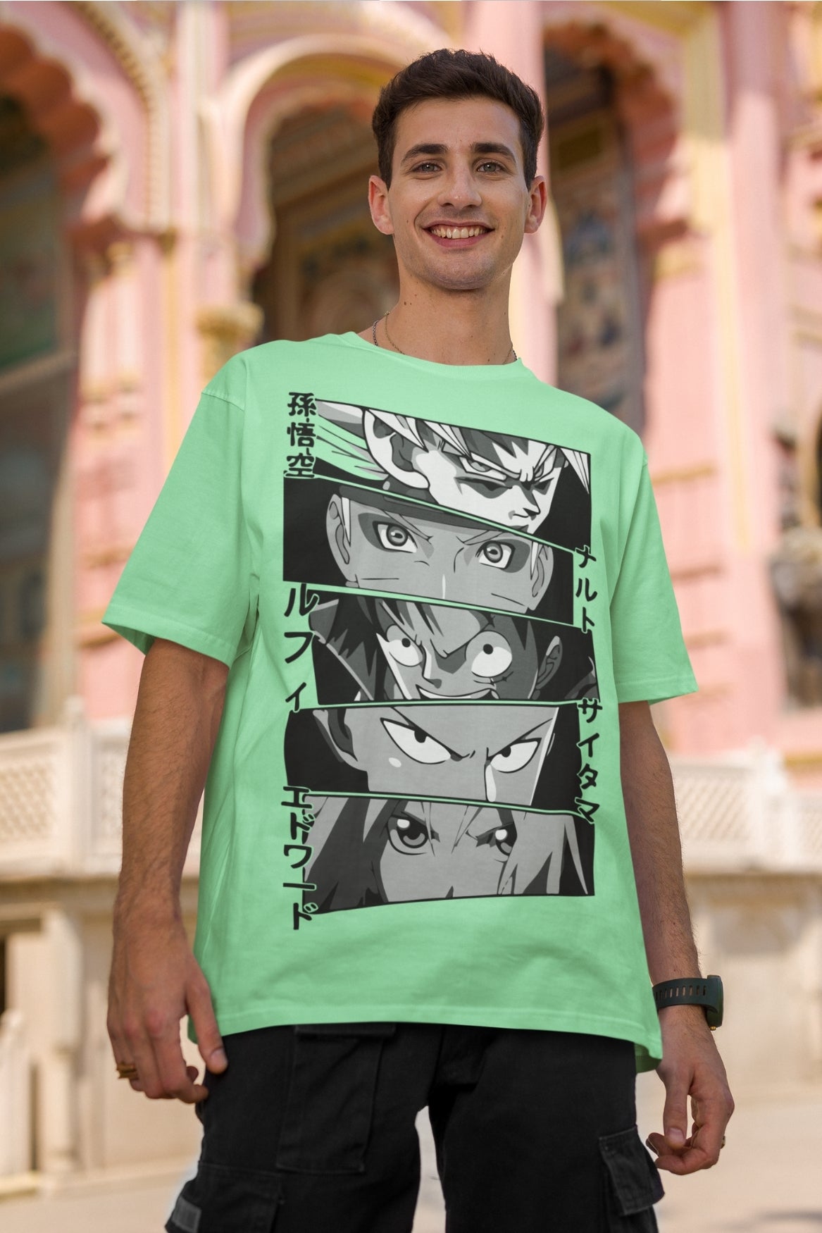 Men's Mint Oversized T-shirt - Anime Eyes