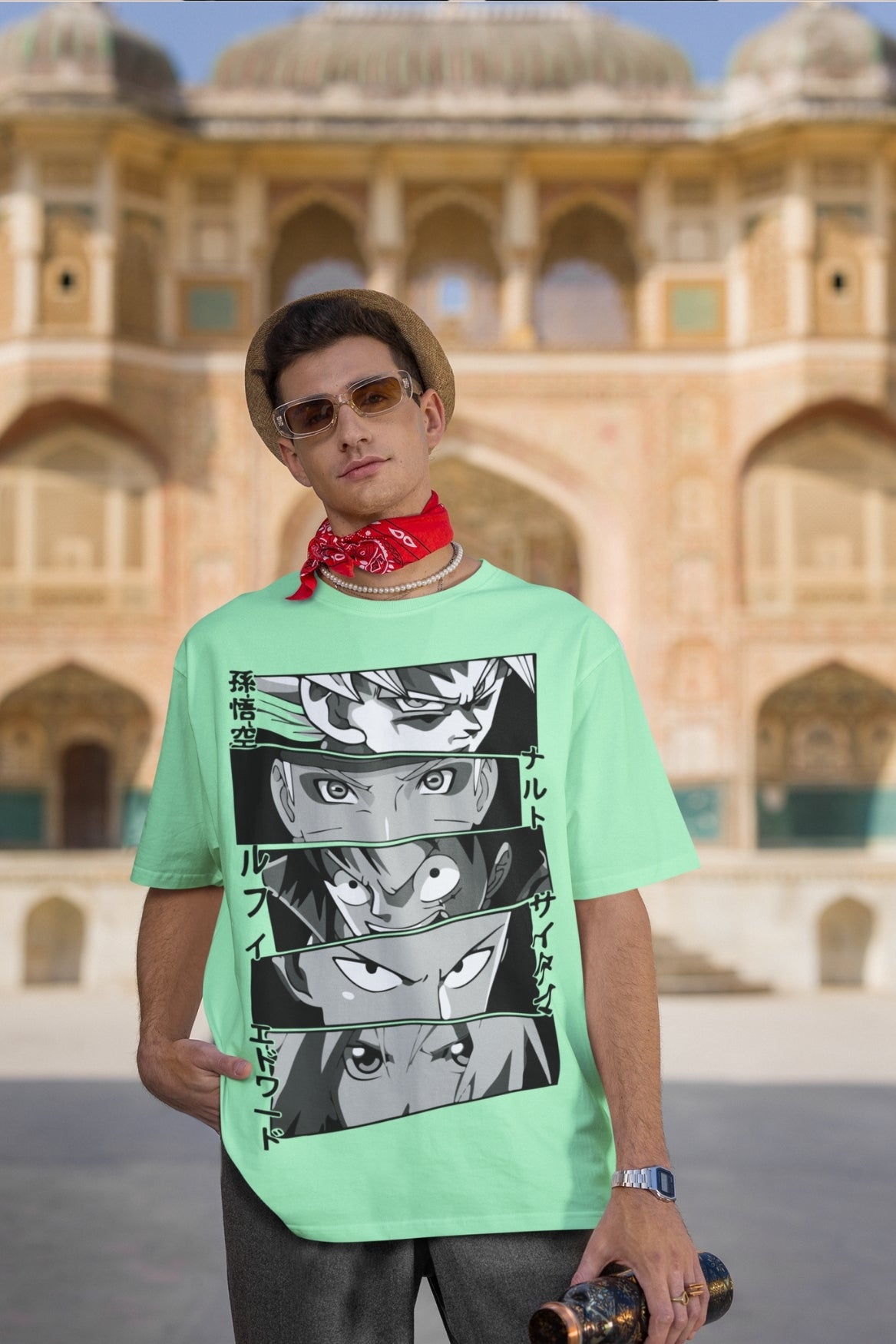 Men's Mint Oversized T-shirt - Anime Eyes