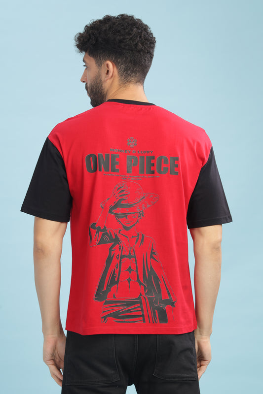 Men's Red Black Oversized T-shirt - Monkey Luffy | Anime