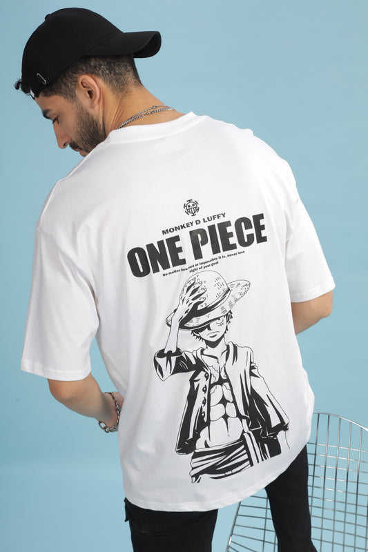 Men's White Oversized T-shirt - Monkey Luffy | Anime