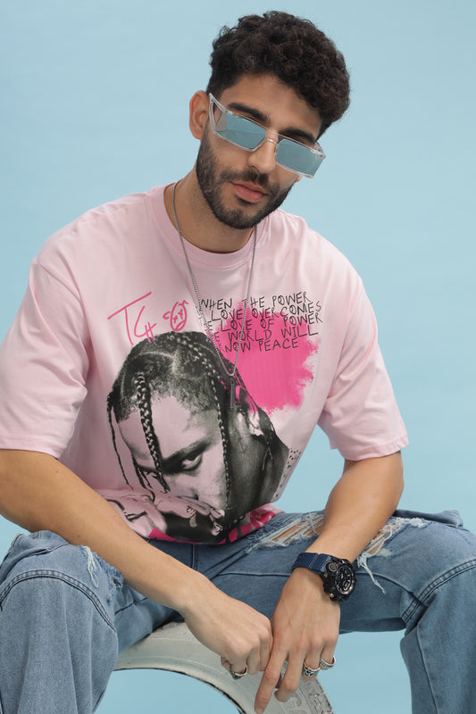 Men's Oversized T-shirt in Baby Pink - Travis Scott