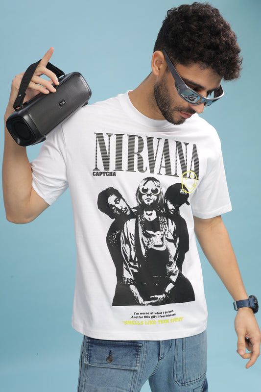 Men's Oversized T-shirt in White - Nirvana