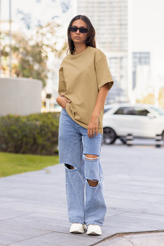 Women's Oversized T-shirt in Solid Beige