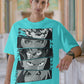 Men's Cyan Oversized T-shirt - Anime Eyes