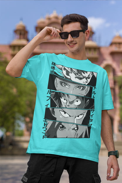 Men's Cyan Oversized T-shirt - Anime Eyes