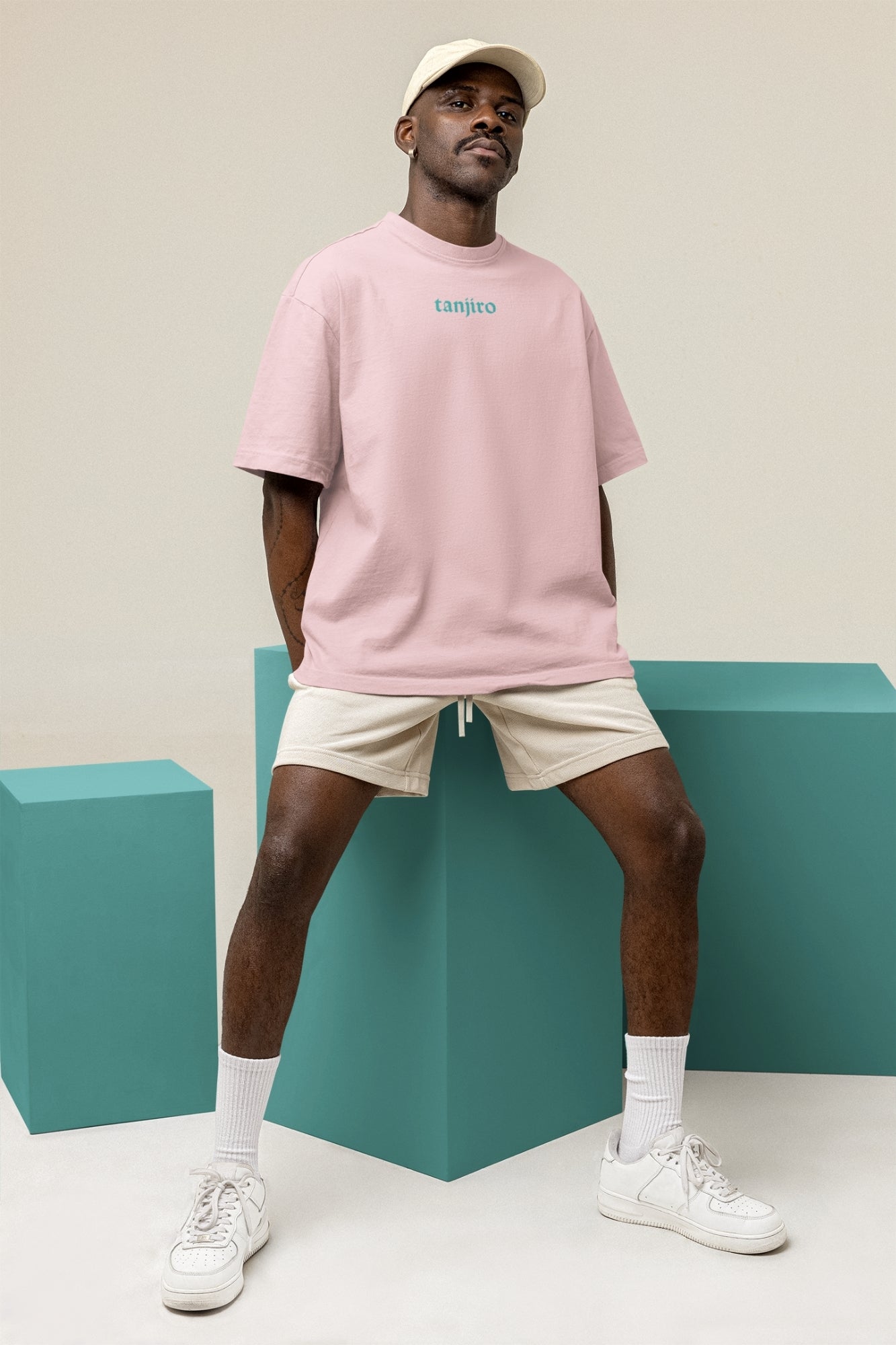 Men's Baby Pink Oversized T-shirt - Tanjiro Kamado | Anime