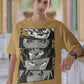 Beige Oversized Tshirt with Anime eyes print