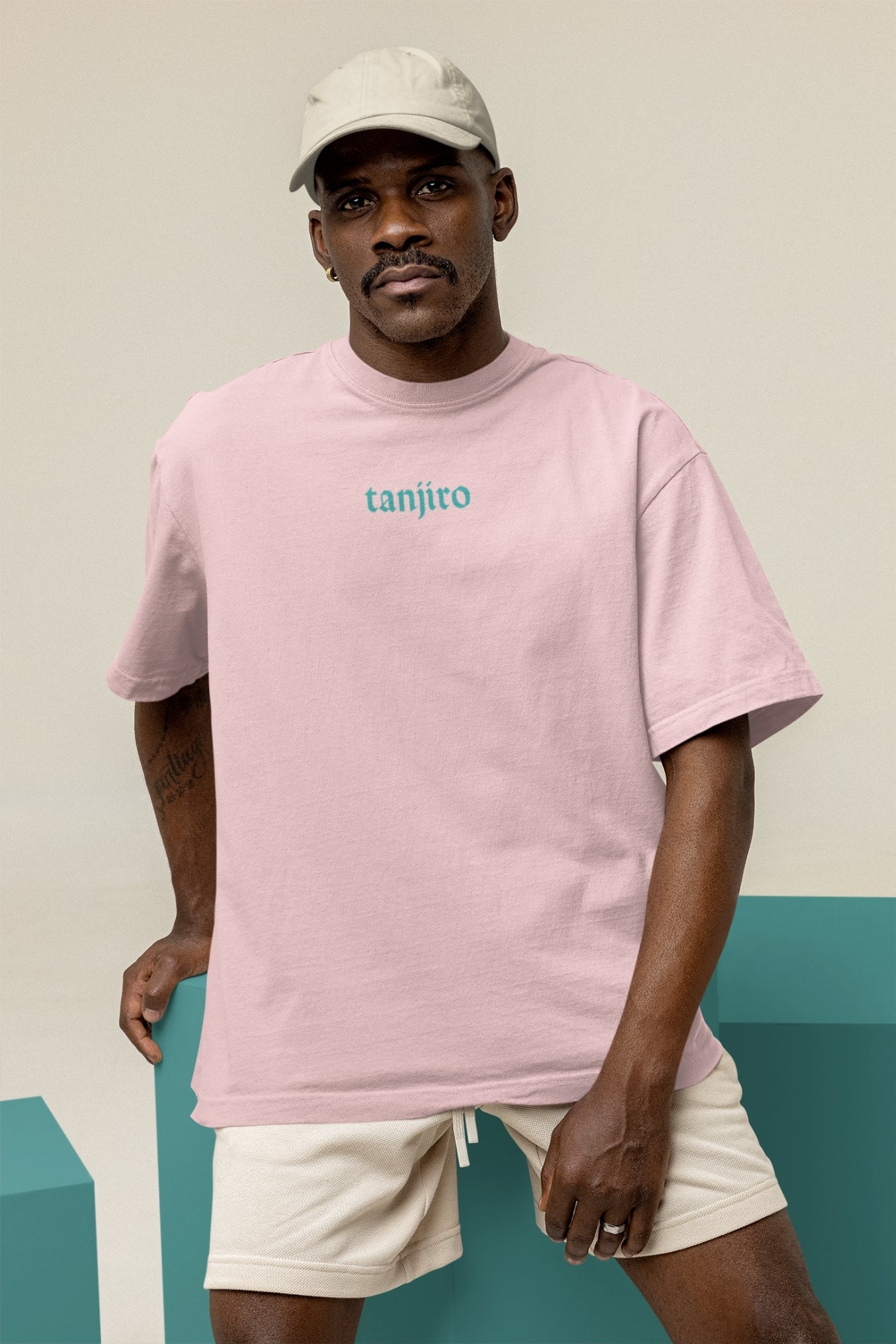 Men's Baby Pink Oversized T-shirt - Tanjiro Kamado | Anime