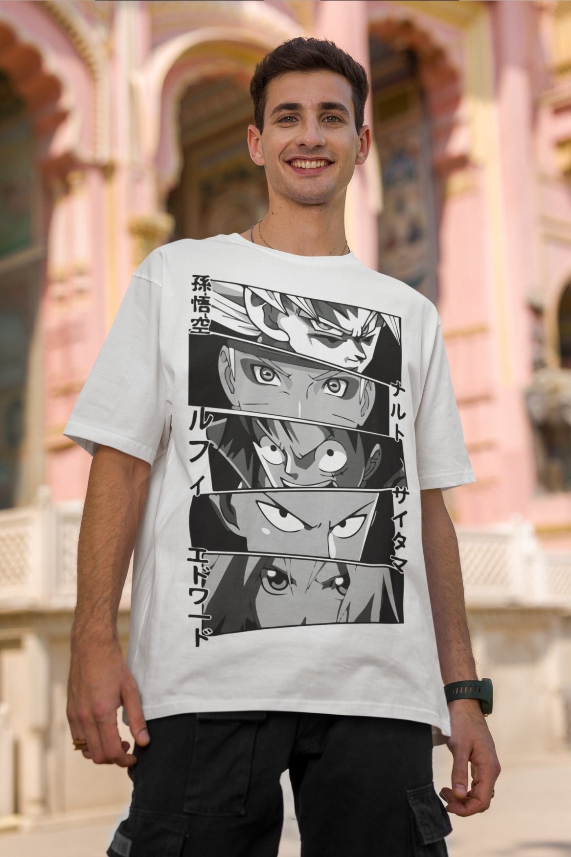 Anime print White Oversized Tshirt