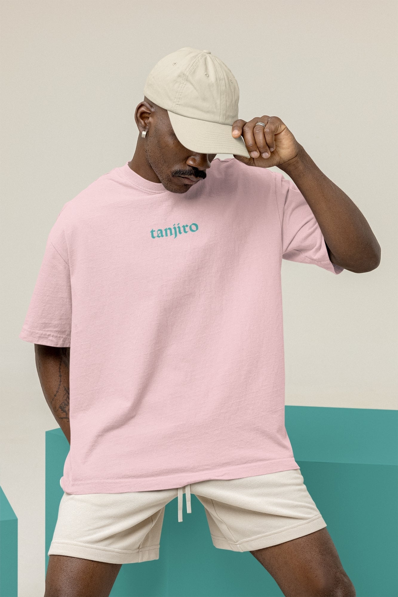 Men's Baby Pink Oversized T-shirt - Tanjiro Kamado | Anime