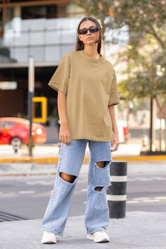 Women's Oversized T-shirt in Solid Beige