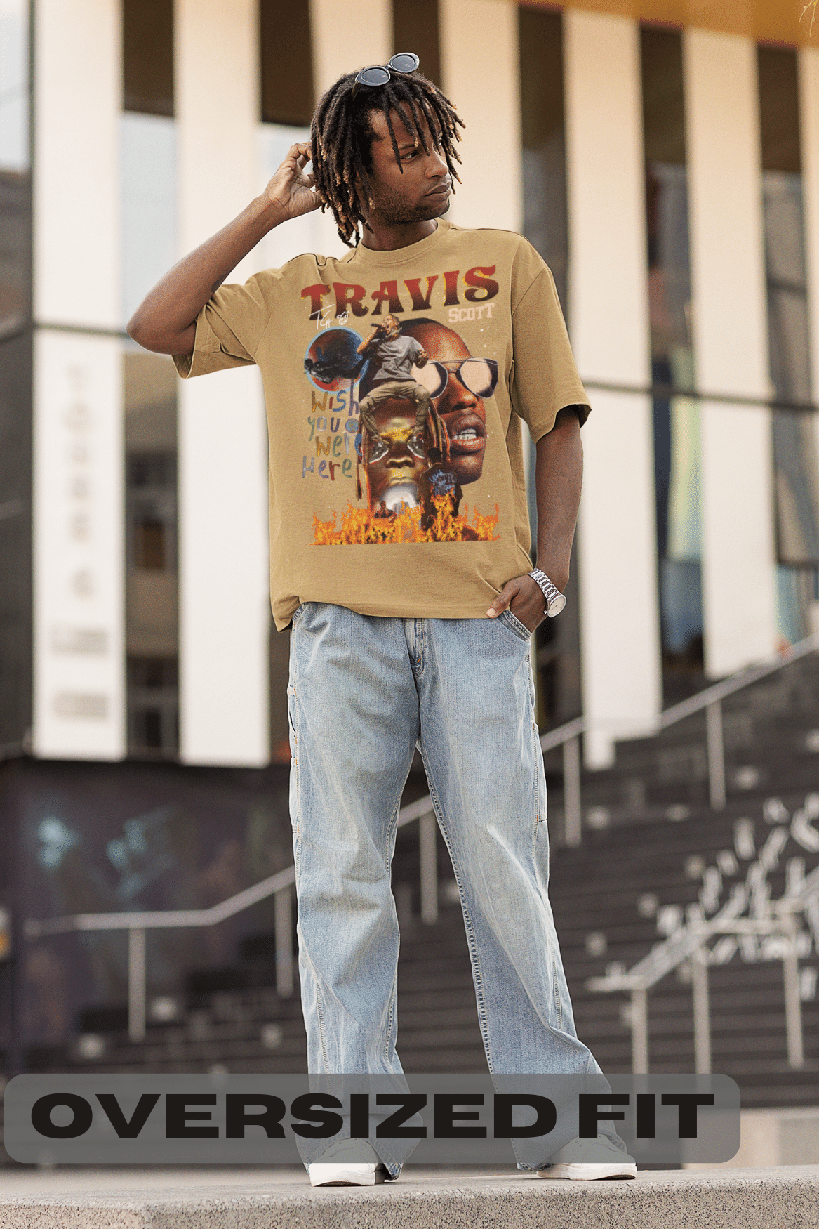 Men's Oversized T-shirt in Beige - Travis Scott Astroworld