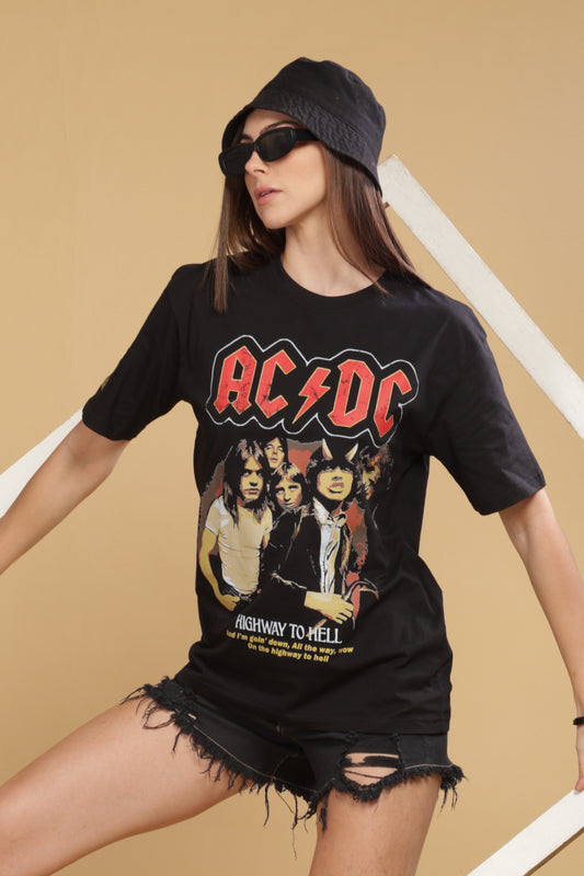 Women's Oversized T-shirt in Black - ACDC