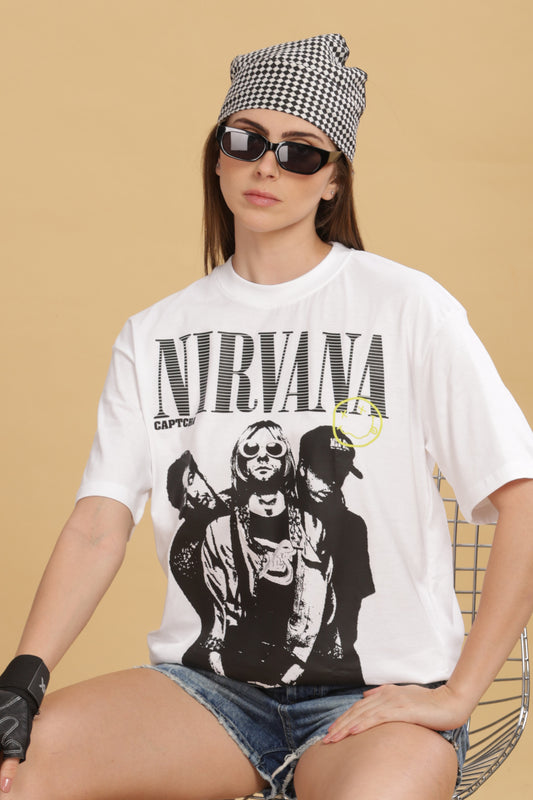 Women's Oversized T-shirt in White - Nirvana