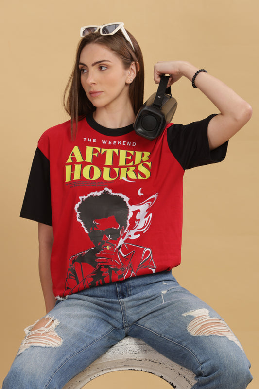 Women's Red Black Oversized T-shirt - WEEKND | AFTER HOURS