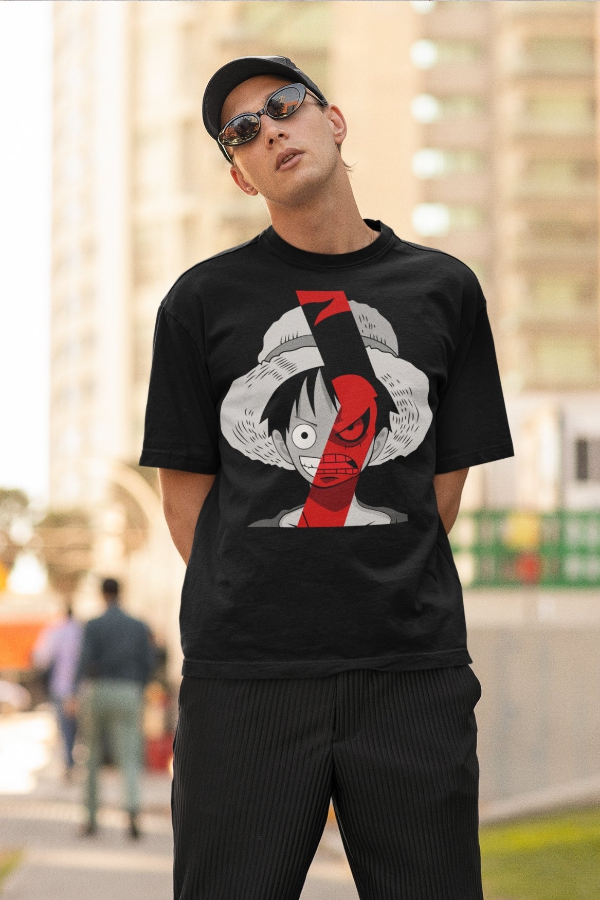 Luffy print Oversized black tshirt