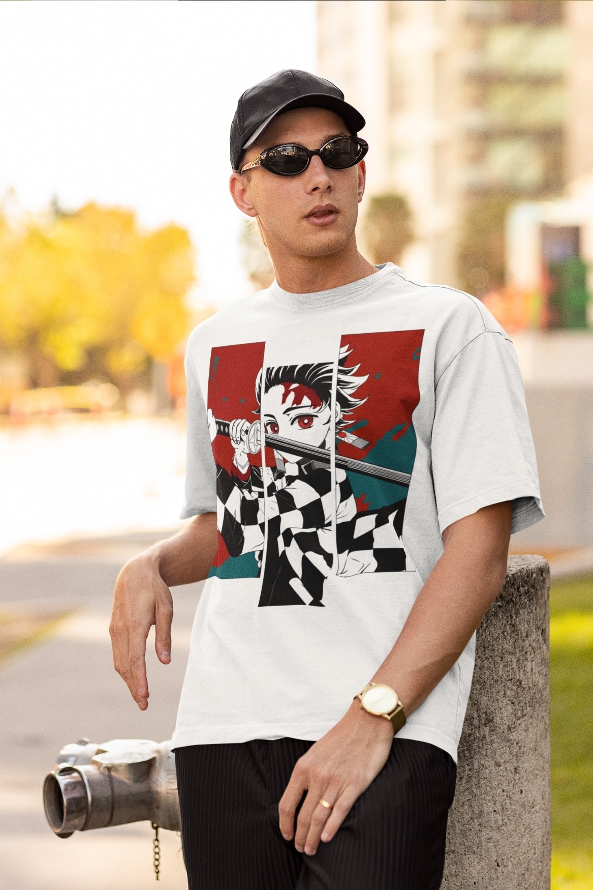 Tanjrio Kamado Oversized fit white tshirt