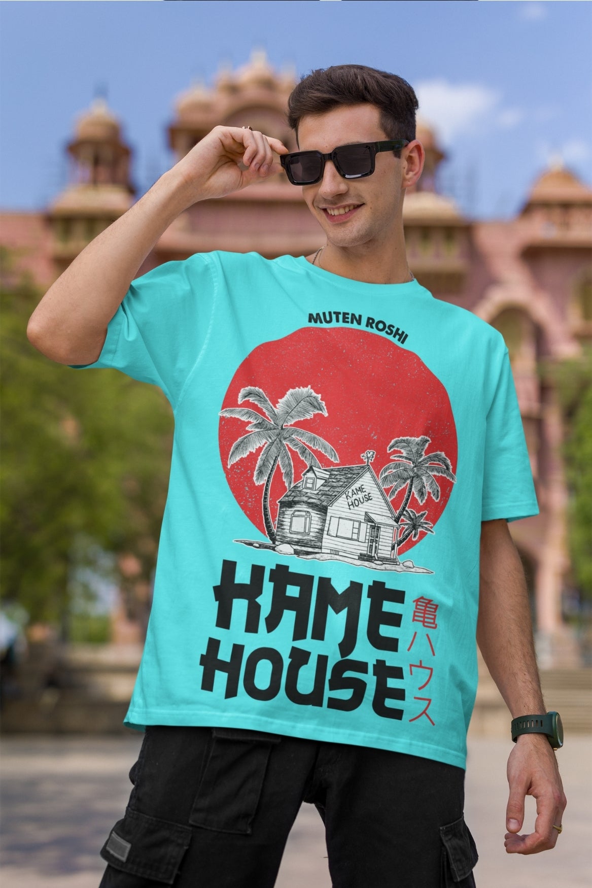 Men's Cyan Oversized T-shirt - Kame House