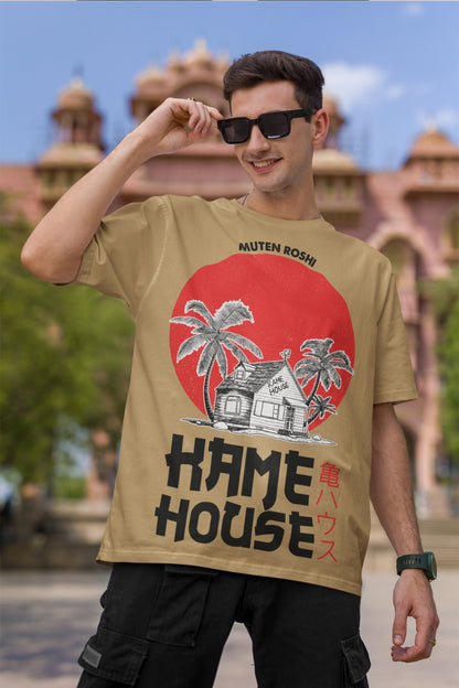 Men's Beige Oversized T-shirt - Kame House