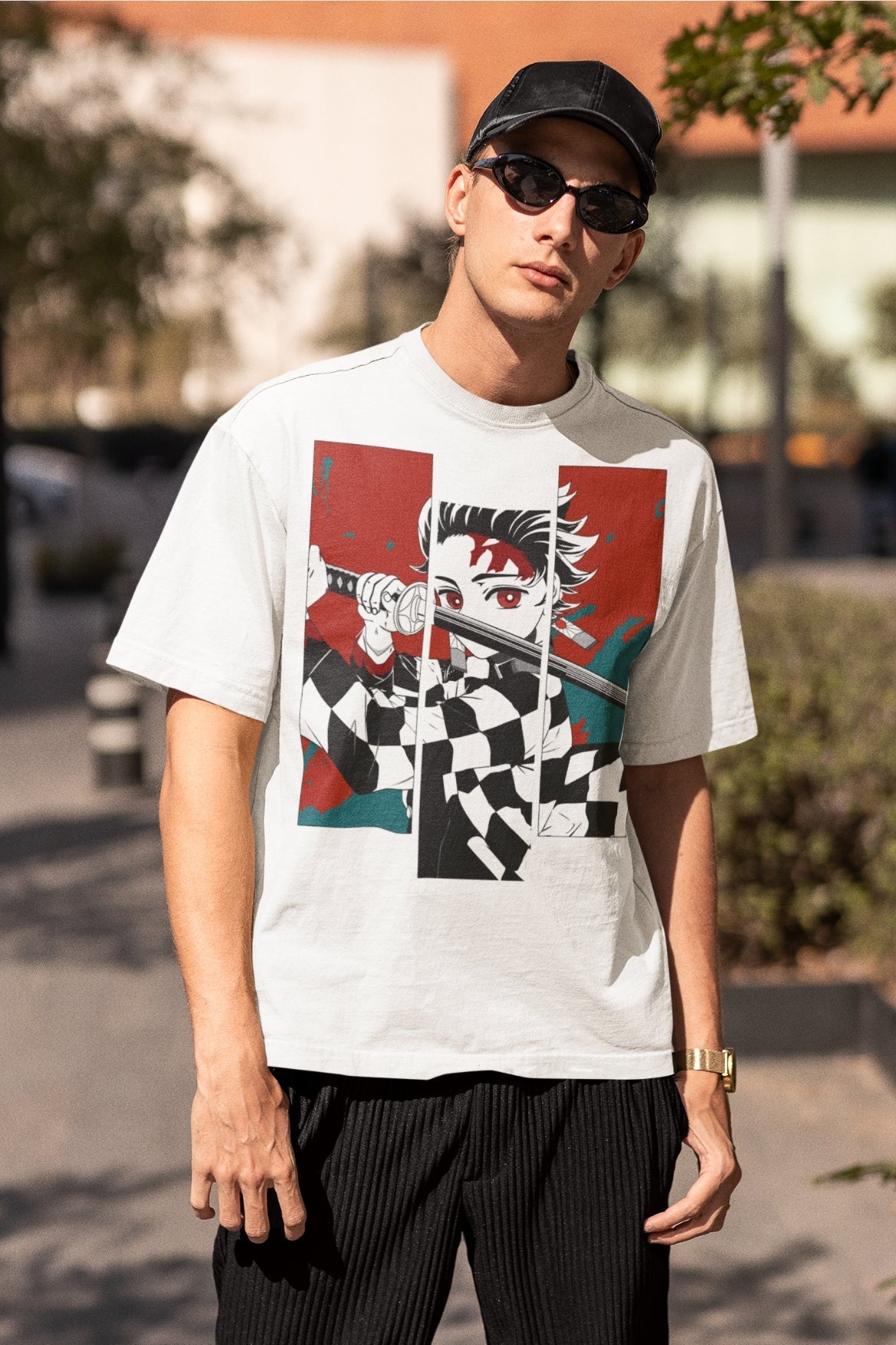 Tanjiro Sword print on white Oversized Tee