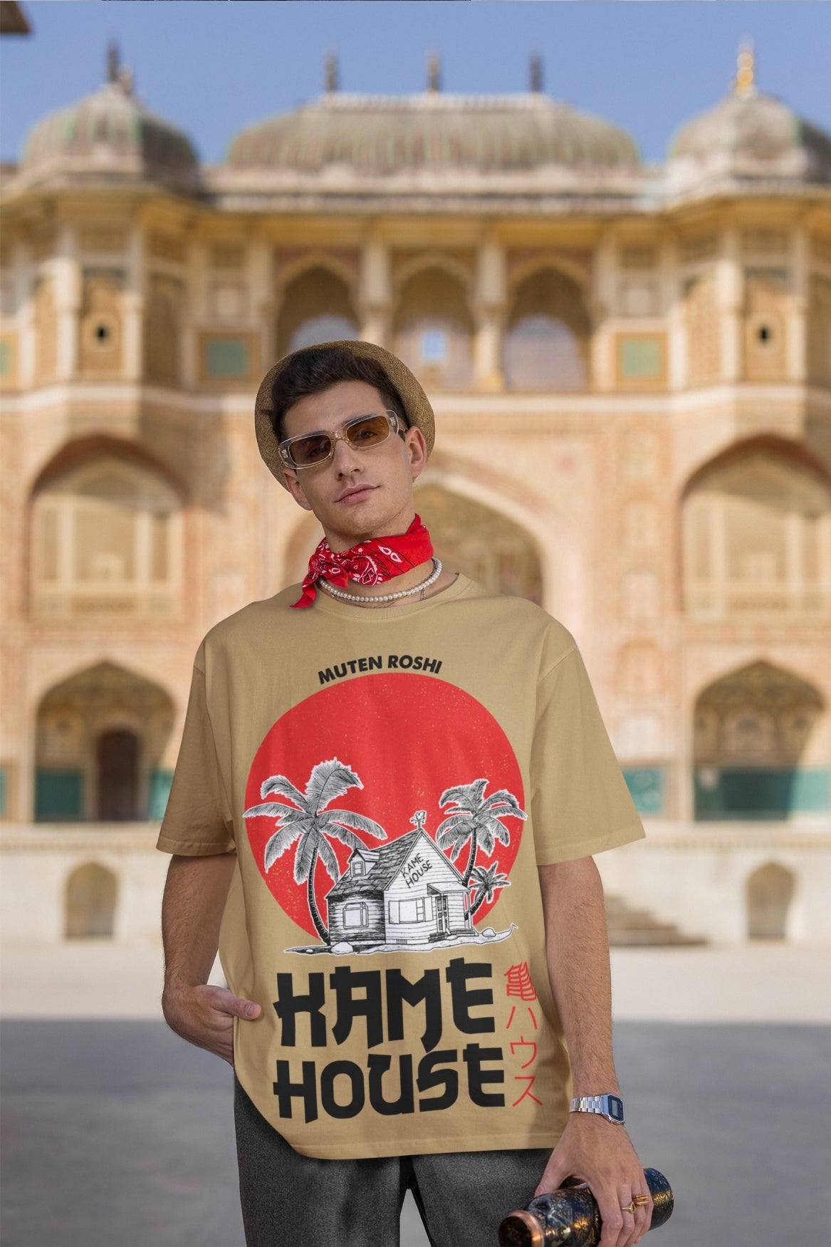 Men's Beige Oversized T-shirt - Kame House