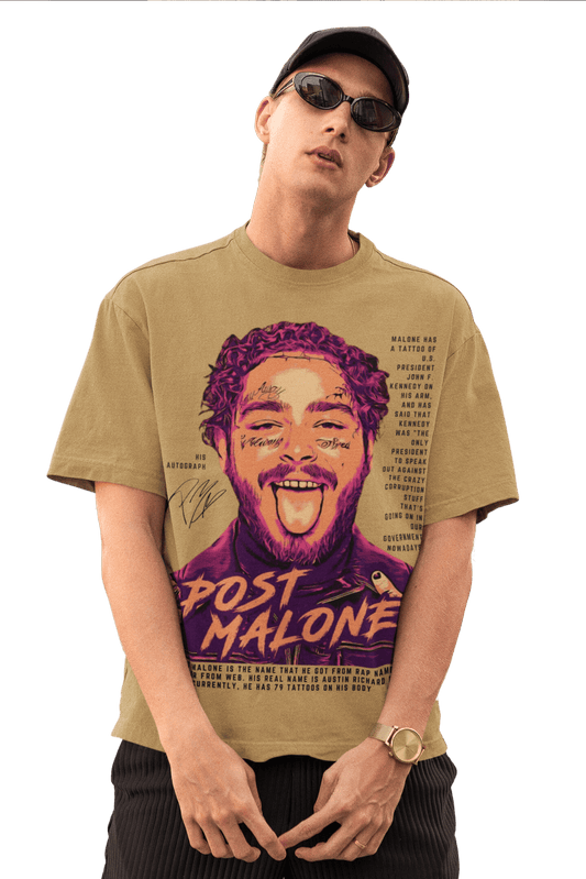 Men's Oversized T-shirt Beige Color - Post Malone