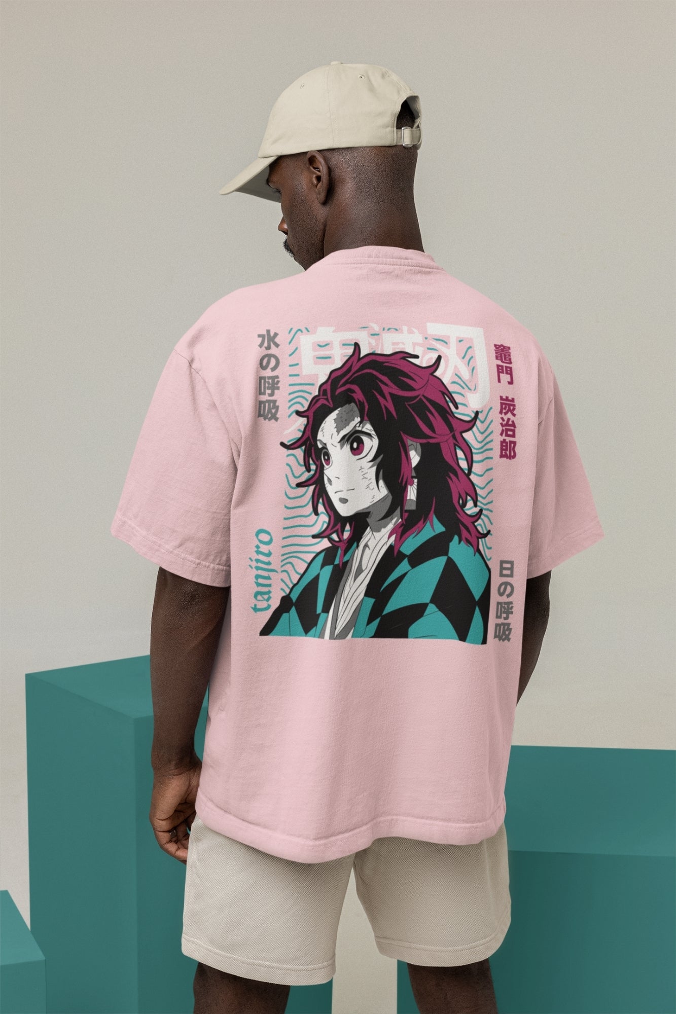 Men's Baby Pink Oversized T-shirt - Tanjiro Kamado | Anime