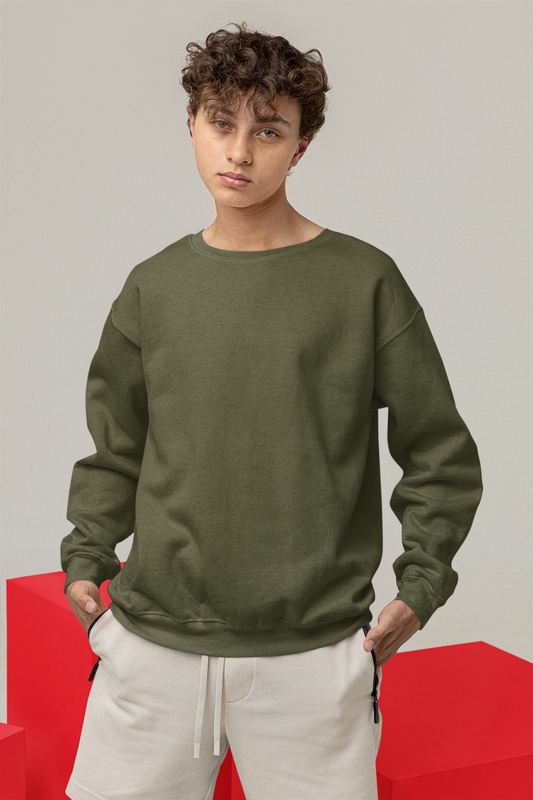 Men's Sweatshirt in Solid Olive Green