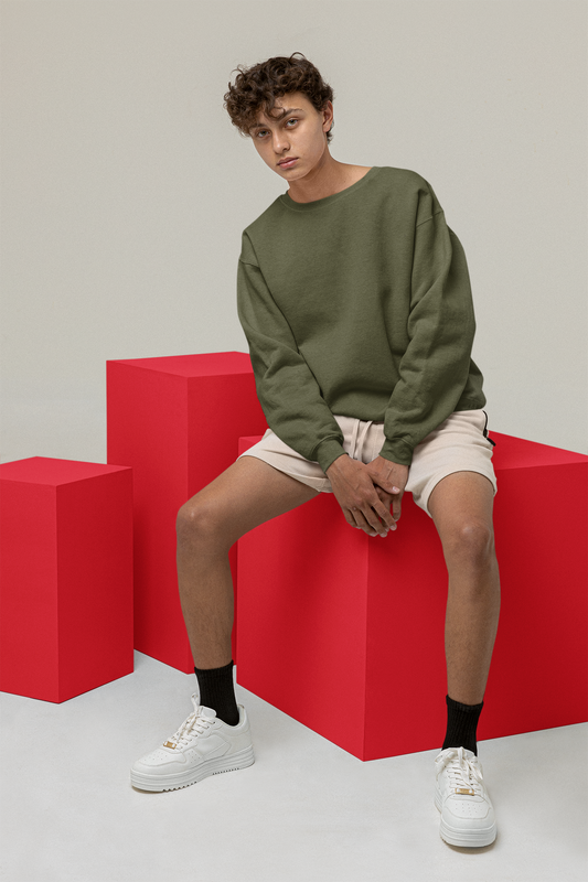 Men's Sweatshirt in Solid Olive Green