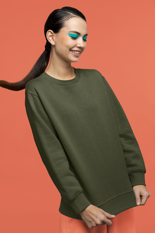 Women's Sweatshirt in Solid Olive Green