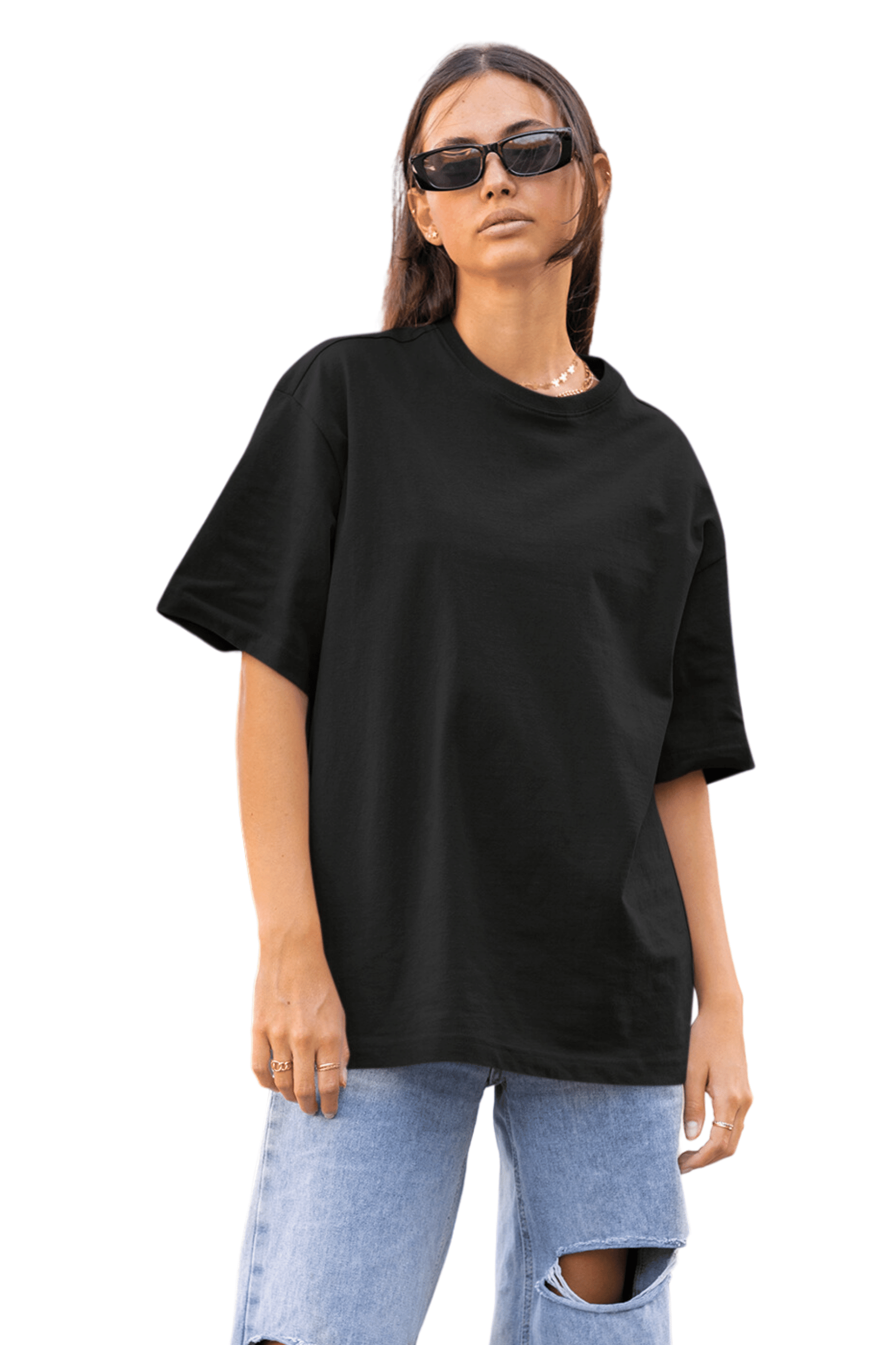 Women's Black Solid Oversized T-shirt & Women's Black Mid Rise Straigh