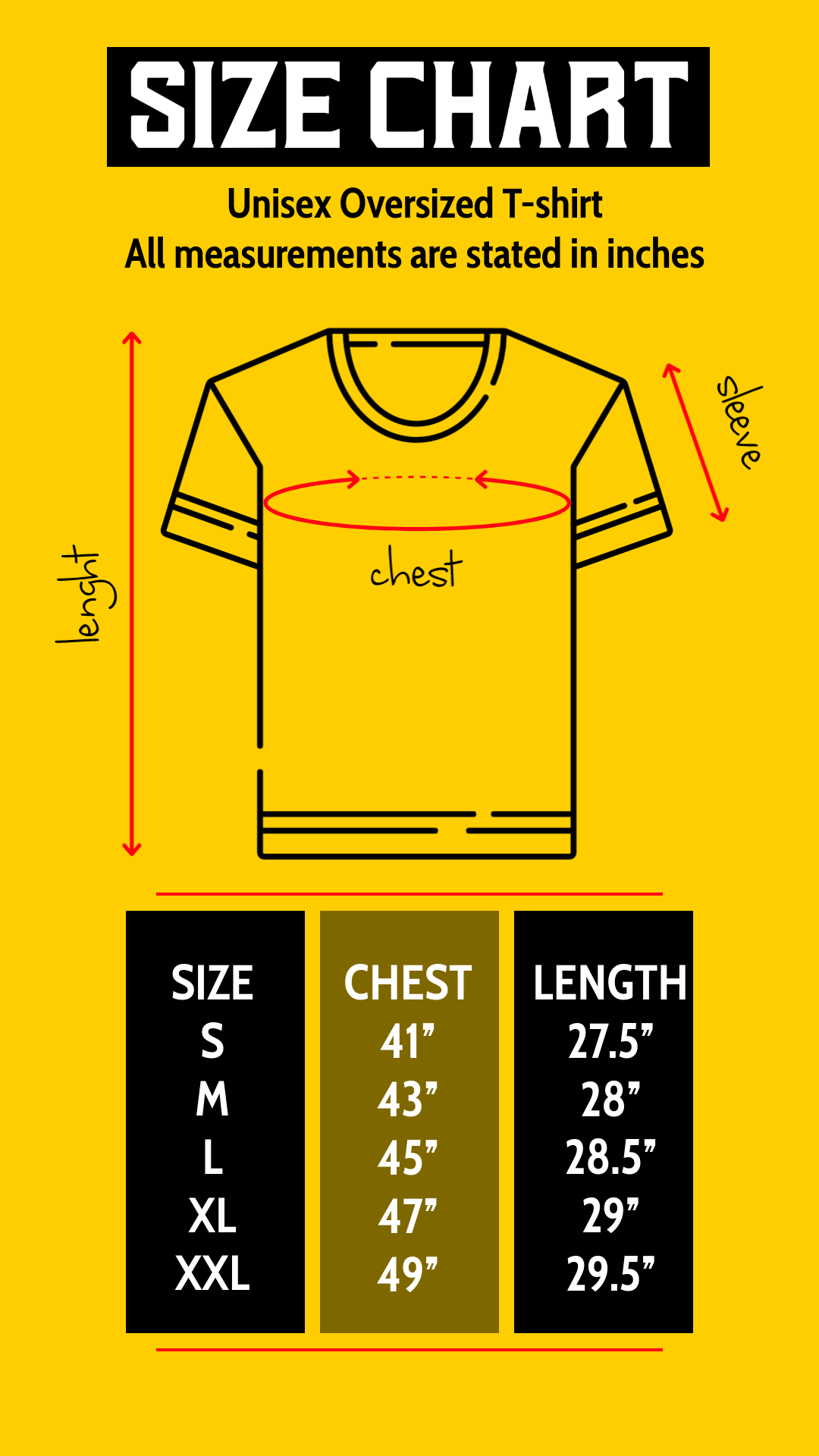 Men's Oversized Tshirt Size Chart