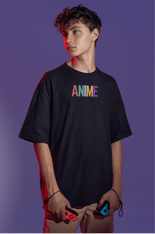 Anime Themed Black Unisex Dropshoulder T-shirt