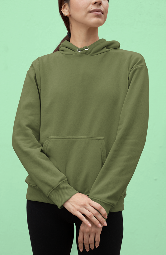 Women's Hooded Sweatshirt in Solid Olive Green CAPTCHA