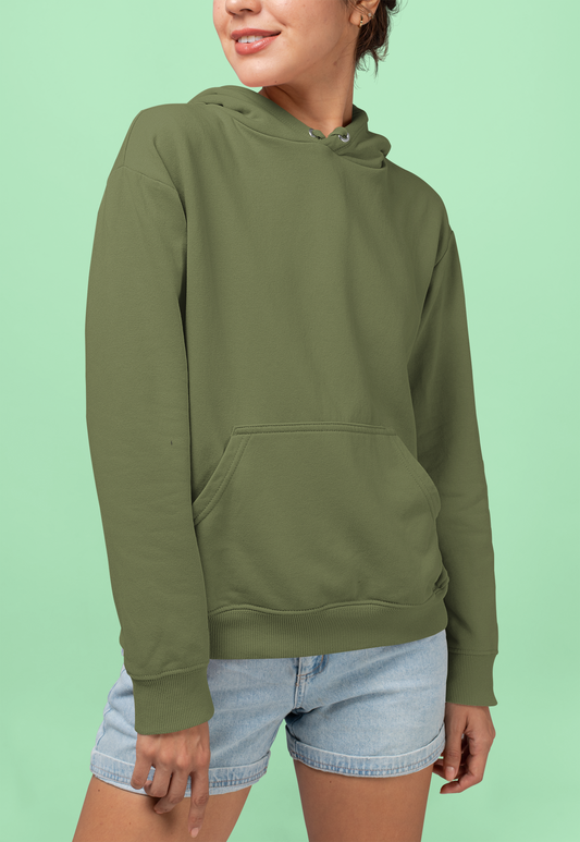 Women's Hooded Sweatshirt in Solid Olive Green CAPTCHA