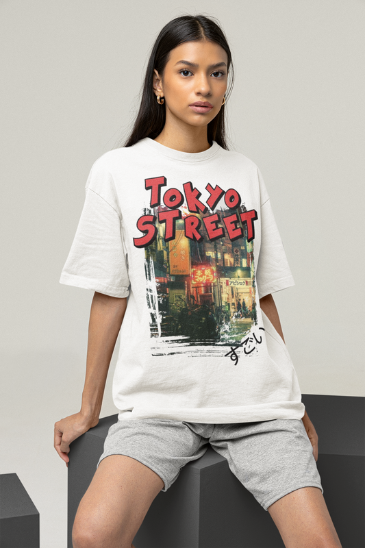 Women's Oversized T-shirt in White - Tokyo Street CAPTCHA